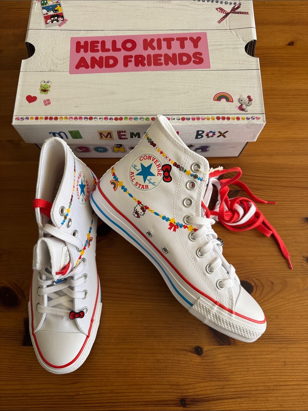 Converse White High Top Sneakers with Hello Kitty and Friends Print Design